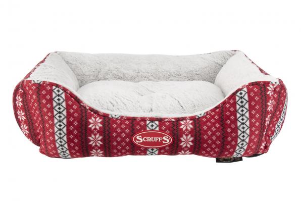 SCRUFFS Лежак для животных с бортиками "Santa Paws", бело-красный, 60x50 (Великобритания)