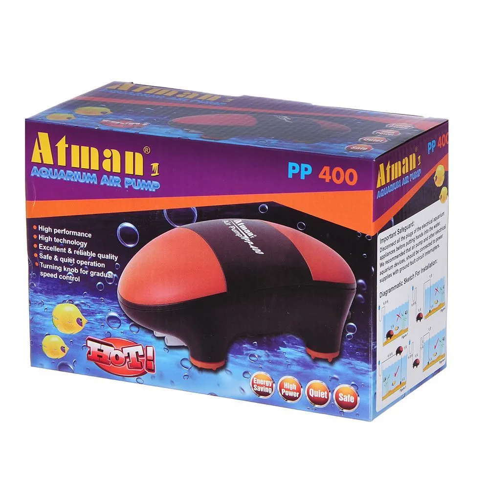 Компрессор Atman PP-400 супертихий для аквариумов до 400 литров, 2х180 л/ч, нерегулируемый